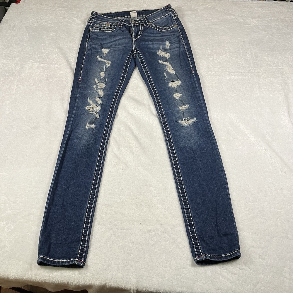 True Religion Womens Distressed Denim Skinny Jeans Sz. 25